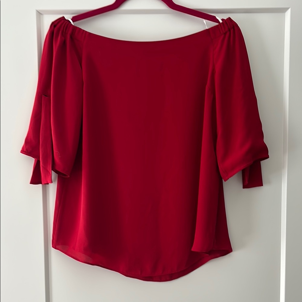 Aritzia Babaton Red Off-the-Shoulder Flutter Sleeve Blouse